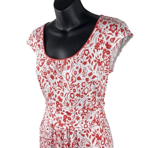 Boden Floral Margot Jersey Orange/Red White Cap Sleeve Dress Women's 8 Pockets - Picture 2 of 10